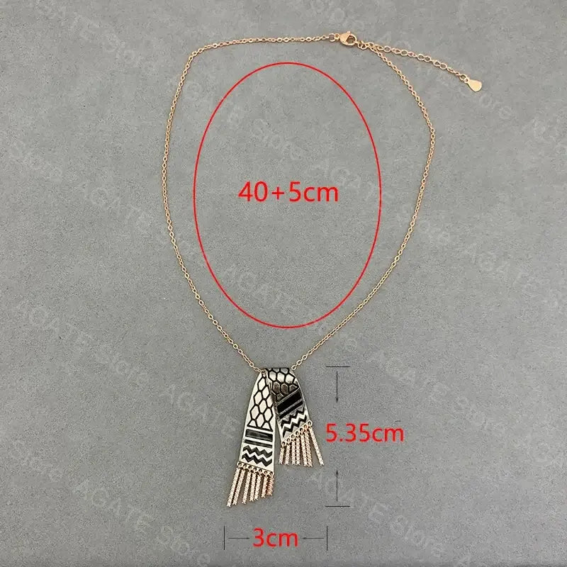 Stainless Steel Zircon Tassel Pendant Necklace